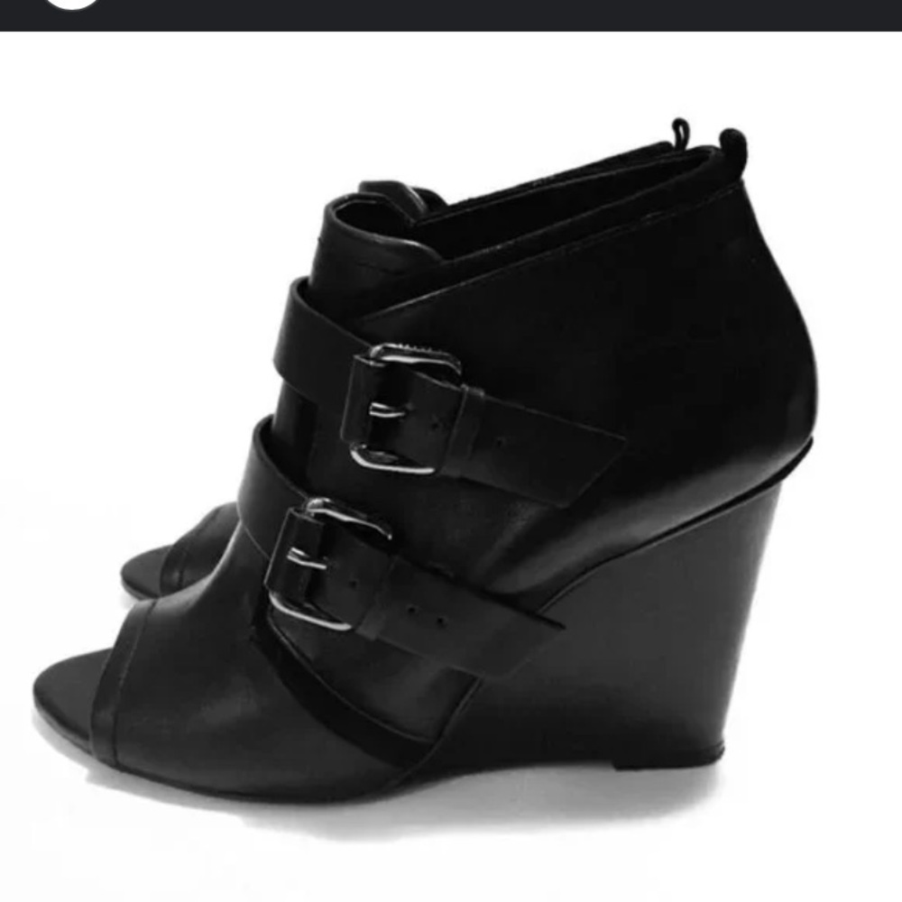 Calvin Klein Runway Black Wedge Boot Buckles Clas… - image 1